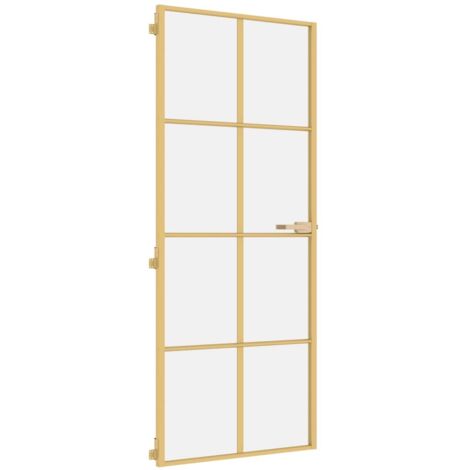 Porte intérieure，Porte d'entrée mince doré 83x201,5 cm verre trempé aluminium CFW81547