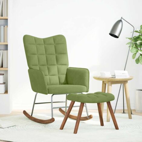 Chaise à bascule，Chaise de relaxation avec repose-pied vert clair velours CFW65731 (1/5)