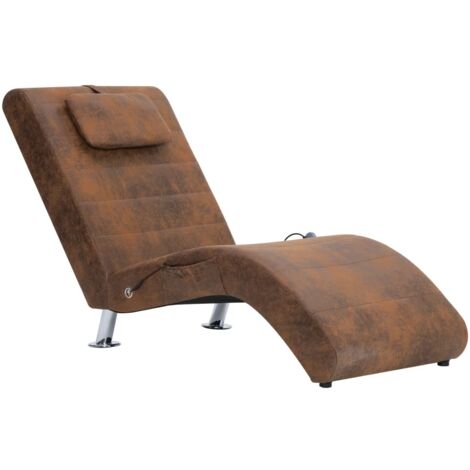 Chaise longue,Bain de soleil,Transat de massage avec oreiller Marron Similicuir daim CFW21066 (1/5)