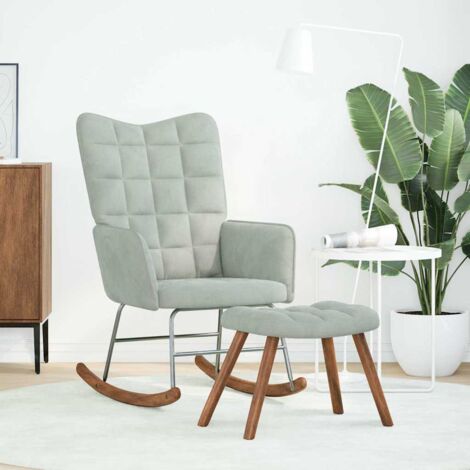 Chaise à bascule,Chaise de relaxation avec tabouret en velours gris clair CFW19600 (1/5)