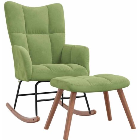 Chaise à bascule，Chaise de relaxation avec repose-pied Vert clair Velours CFW83467 (1/5)