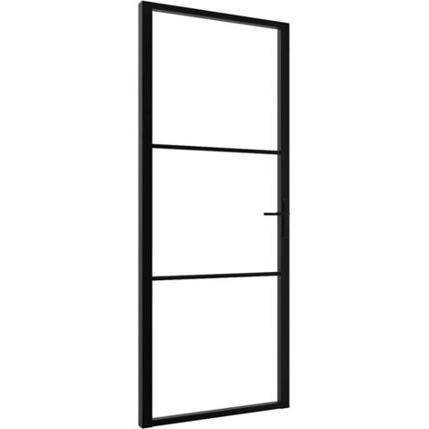 Porte intérieure，Porte d'entrée Verre ESG et aluminium 83x201,5 cm Noir CFW96438