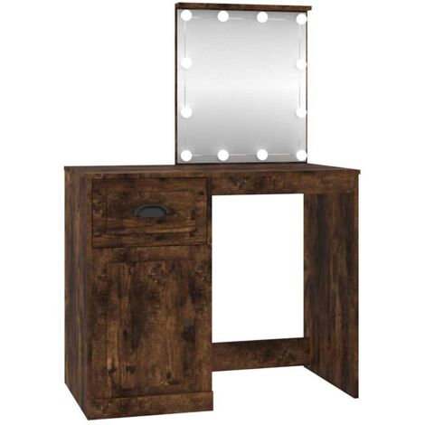 Coiffeuse，Table de maquillage avec LED chêne fumé 90x50x132,5 cm bois d'ingénierie CFW480419 (1/5)