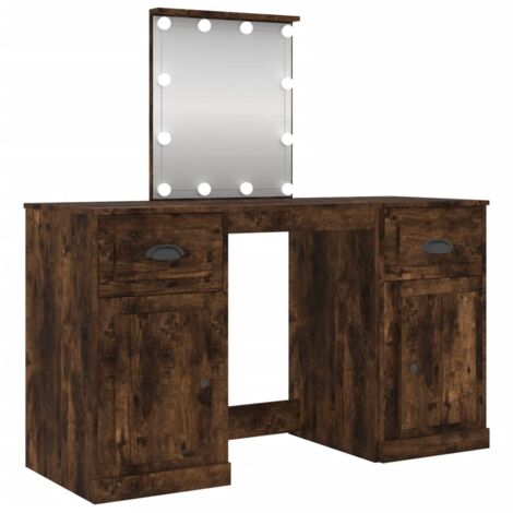 Coiffeuse，Table de maquillage avec LED chêne fumé 130x50x132,5 cm CFW738256 (1/5)
