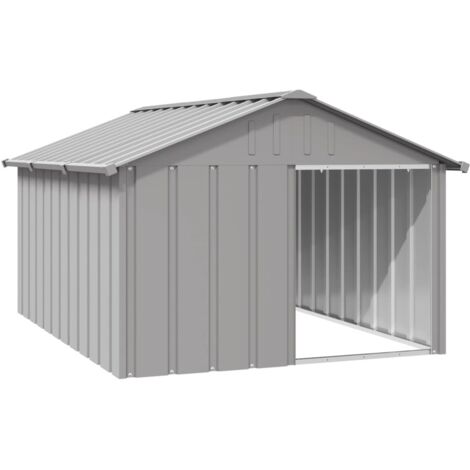 Niche pour Chiens Chenil extérieur Parc Enclos pour chien Gris 116,5x153x81,5 cm Acier galvanisé CFW42203