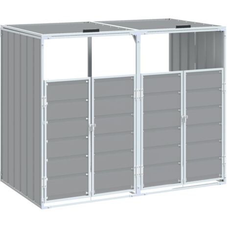 Rangement à roulettes pour poubelles pour deux bacs gris acier CFW62227