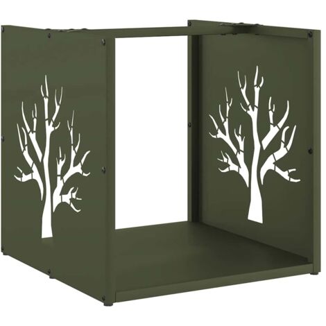 Portant de bois chauffage vert olive 40x40x40 cm CFW66446 (1/5)