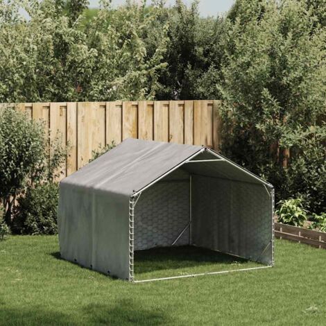 Niche d'extérieur pour chien avec couvercle 2 x 2 x 1,5 m en acier galvanisé CFW33496