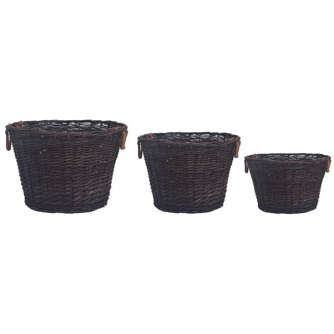 Porte-bûches Jeu 3 paniers empilables à bois de chauffage Marron foncé Saule CFW31605 (1/5)