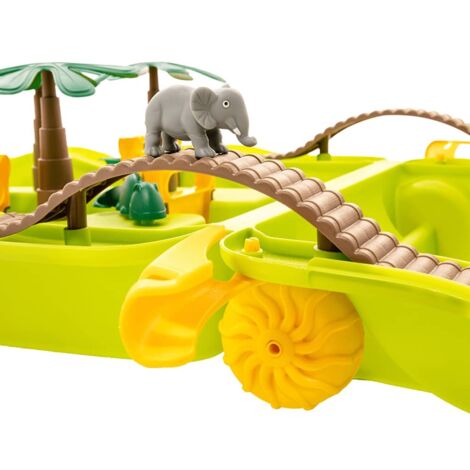Chariot De Jeux Aquatique Jungle – 51 X 21,5 X 66,5 Cm – PP – 19 Accessoires – Pompe à Eau, Pont, Barrage – Dès 2 Ans