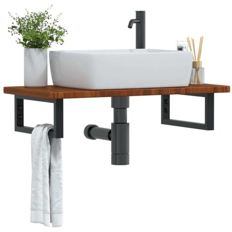Étagères de rangement,Étagère de vasque murale acier et bois de chêne massif CFW53133 (1/5)