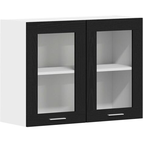 Meubles de Rangement,Armoire en Verre Suspendue Riga Chêne noir 80 x 31 x 60 cm CFW429454