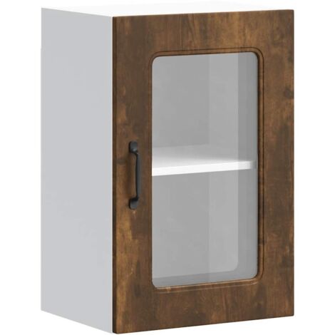 Meubles de Rangement,Armoire murale de cuisine avec porte vitrée "Kalmar" Chêne fumé Bois d'ingénierie CFW827141 (1/5)
