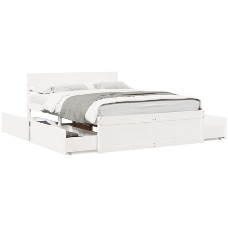 Lit double,Lit adulte,Cadre de lit sans matelas blanc 135x190 cm bois de pin massif CFW394031 (1/5)