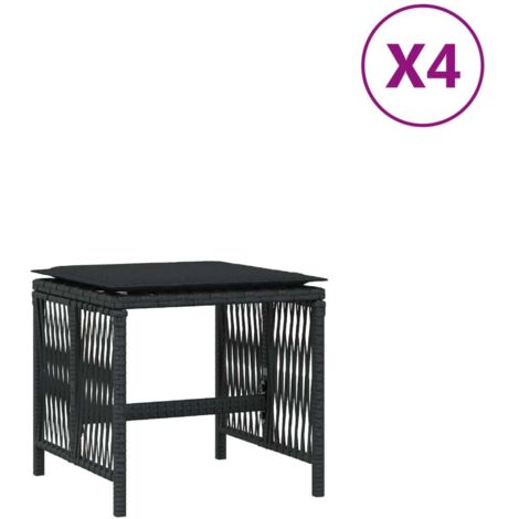 Tabourets de jardin,Repose-pied et coussins lot de 4 noir 41x41x36 cm rotin CFW93790