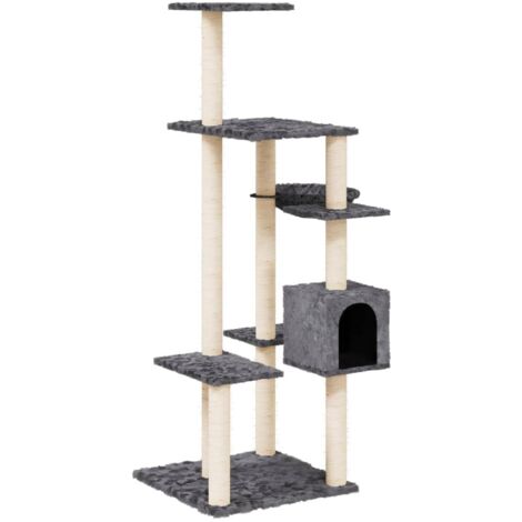 Arbre à chat,Jouets pour chat,Arbre à Grimper avec griffoirs en sisal Gris foncé 142 cm CFW91303 (1/5)