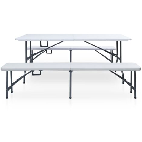 Table Et Bancs Camping Pliables VOUNOT – 180cm HDPE Blanc, 8 Places