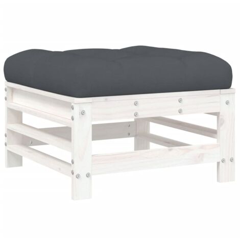 Repose-pied de jardin,Tabouret de jardin avec coussin blanc bois de pin massif CFW80581 (1/5)