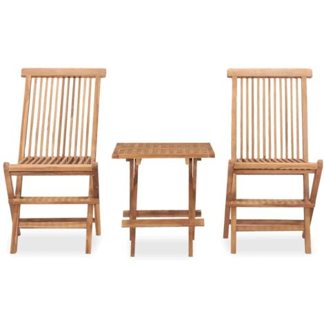 Ensemble à manger d'extérieur pliable 3 pcs，Salon de jardin bois de teck massif CFW85914 (1/5)