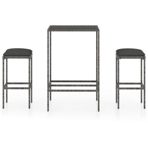 Ensemble de bar de jardin 3 pcs,Salon de jardin et coussins Résine tressée Gris CFW75423 (1/5)