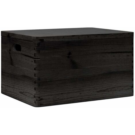 Boîte en bois avec couvercle et poignées noir bois pin massif CFW554032 (1/5)