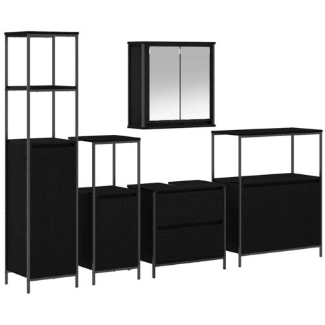 Ensemble de mobilier de salle de bain avec étagère 5 pcs Noir CFW669815 (1/5)