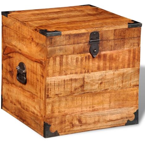 Coffre de rangement cubique Bois de manguier brut CFW134636 (1/5)