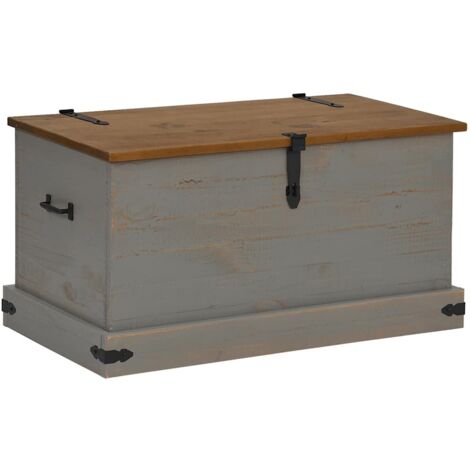 Coffre de rangement HALDEN gris 91x48x47 cm bois massif pin CFW831836 (1/5)