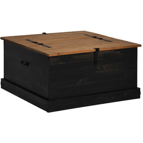 Coffre de rangement HALDEN noir 91x91x47 cm bois massif pin CFW583577 (1/5)