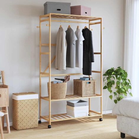 Porte-vêtements et étagères et roulettes 110x40x180 cm bambou CFW586265 (1/5)