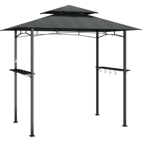Gazebo BBQ et étagères latérales anthracite 240x150x243cm acier CFW981074 (1/5)