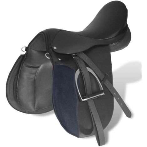 Set de selle équitation 16" en cuir véritable 14 cm 5 en 1 noir CFW309918