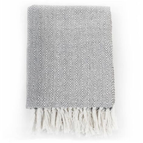 Couverture coton à chevrons 160x210 cm Gris CFW239424 (1/5)