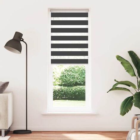 Store zèbre，Store vénitien noir 90x200 cm largeur du tissu 85,9 cm polyester CFW8041163