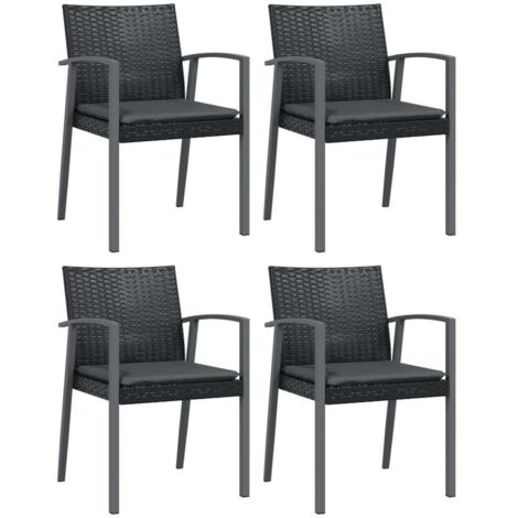Lot de 4 Chaises de jardin,Chaise d'extérieur et coussins noir 56,5x57x83 cm rotin CFW1001615 (1/5)
