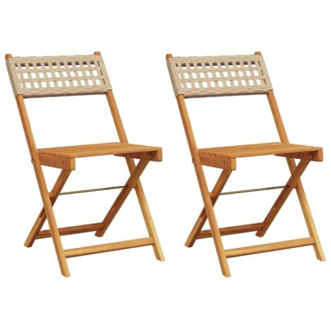 Lot De 2 Chaises De Bistrot Pliantes – Bois D'acacia Et Acier, Neuves