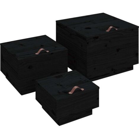 Boîtes de rangement,Coffre de rangement et couvercles 3 pcs Noir Bois massif de pin CFW418311 (1/5)