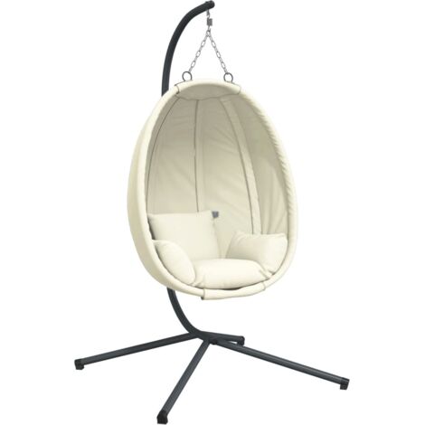 Chaise de salon，Chaise suspendue en forme d'œuf et support beige tissu et acier CFW209163