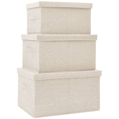 Boîtes de rangement,Coffre de rangement empilables 3 pcs Tissu Crème CFW653432