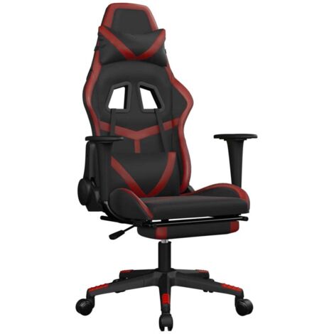 Chaise de jeu,Chaise de bureau de massage repose-pied Noir&Bordeaux Similicuir CFW55597 (1/5)