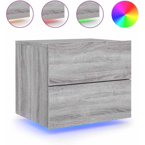 Table de chevet murale，Table de chevet flottante，Tables d'appoint avec lumières LED sonoma gris366095 (1/5)