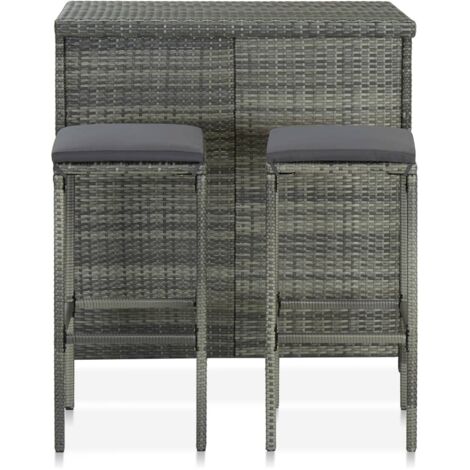 Ensemble de bar 3 pcs,Moblier de Salle à Manger,bistro Résine tressée Gris862737 (1/5)
