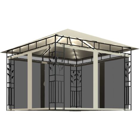 Tonnelle de jardin avec moustiquaire et lumières LED 3x3x2,73 m Crème CFW989365 (1/5)