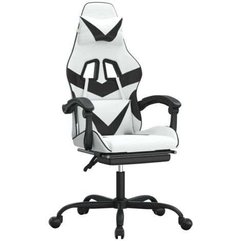 Chaise de bureau,Chaise de bureau pivotante et repose-pied Blanc et noir Similicuir CFW55659 (1/5)