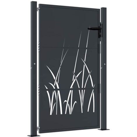 Portail de jardin，Portail de clôture，Portillon de jardin anthracite 105x155cm acier conception d'herbe CFW40667