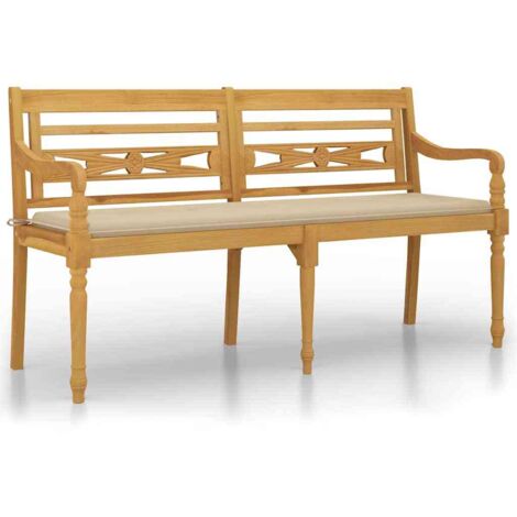 Banc d'intérieur,Banc Batavia avec coussin beige 150 cm Bois de teck massif CFW65507 (1/5)