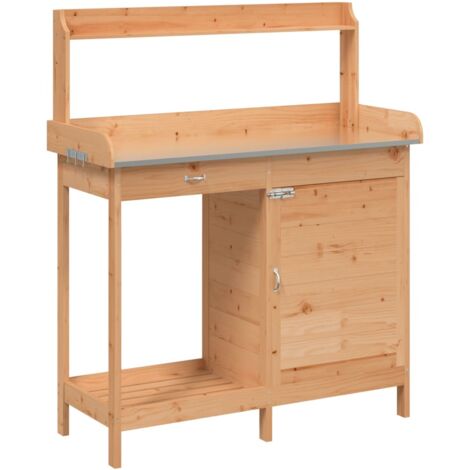 Jardinière,Table de rempotage avec armoire marron bois massif de sapin CFW68510 (1/5)