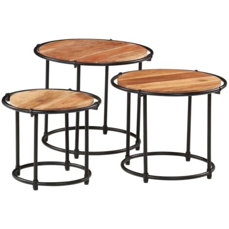 3 pcs Tables gigognes,Table d'appoint Bout de canapé bois massif d'acacia CFW705130 (1/5)