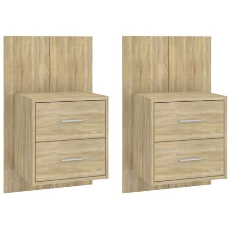Lot de 2 Tables de chevet murale，Table de chevet flottante，Tables d'appoint Chêne sonoma837293 (1/5)