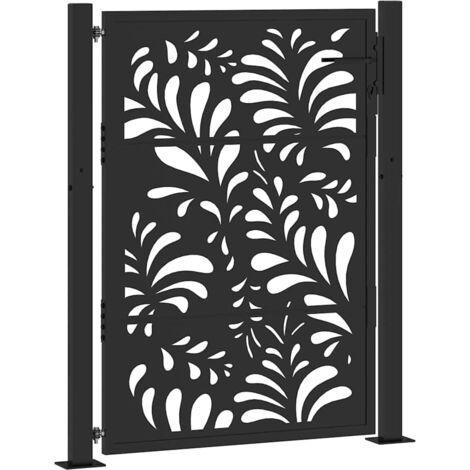 Portail de jardin，Portail de clôture，Portillon de jardin noir 105x130 cm acier conception de vagues CFW84311